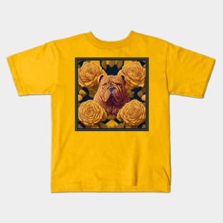 Dogs, sharpei dog and flowers, dog, style vector (Yellow version #2 sharpei) Kids T-Shirt